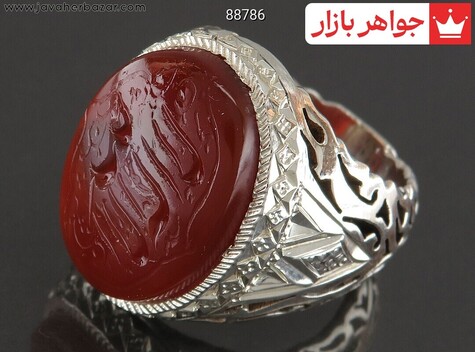 انگشتر نقره عقیق یمنی ارزشمند مردانه دست ساز [لا اله الا الله] - 88786